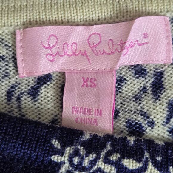 Lilly Pulitzer Merino Wool Sweater Size XS Blue White Pattern Damask Tunic - Picture 6 of 7